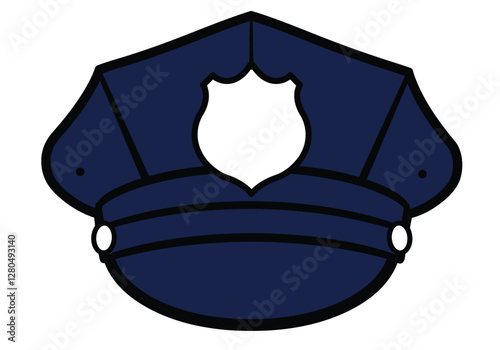 Clip art police hat. This image shows a blue police hat with a white badge in the center. Vector illustration design.