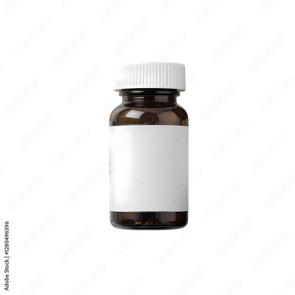 Fototapeta premium Amber Pill Bottle Mockup | Blank Label isolated on transparent background