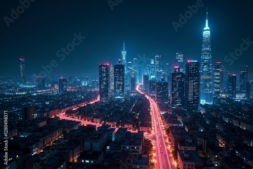 Wallpaper Mural Futuristic cityscape with glowing structures and digital pathways, showcasing advanced urban innovation. Torontodigital.ca