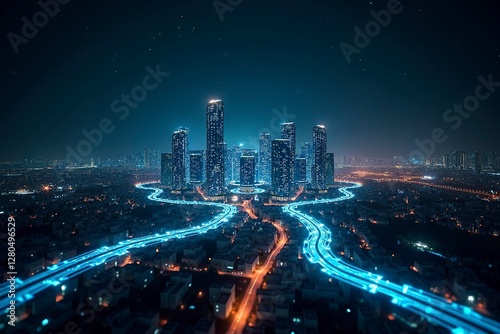 Wallpaper Mural Futuristic cityscape with glowing structures and digital pathways, showcasing advanced urban innovation. Torontodigital.ca