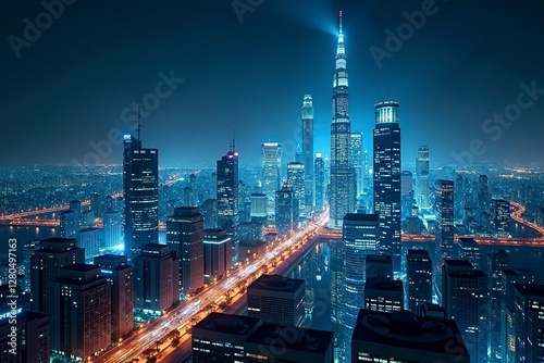 Wallpaper Mural Futuristic cityscape with glowing structures and digital pathways, showcasing advanced urban innovation. Torontodigital.ca