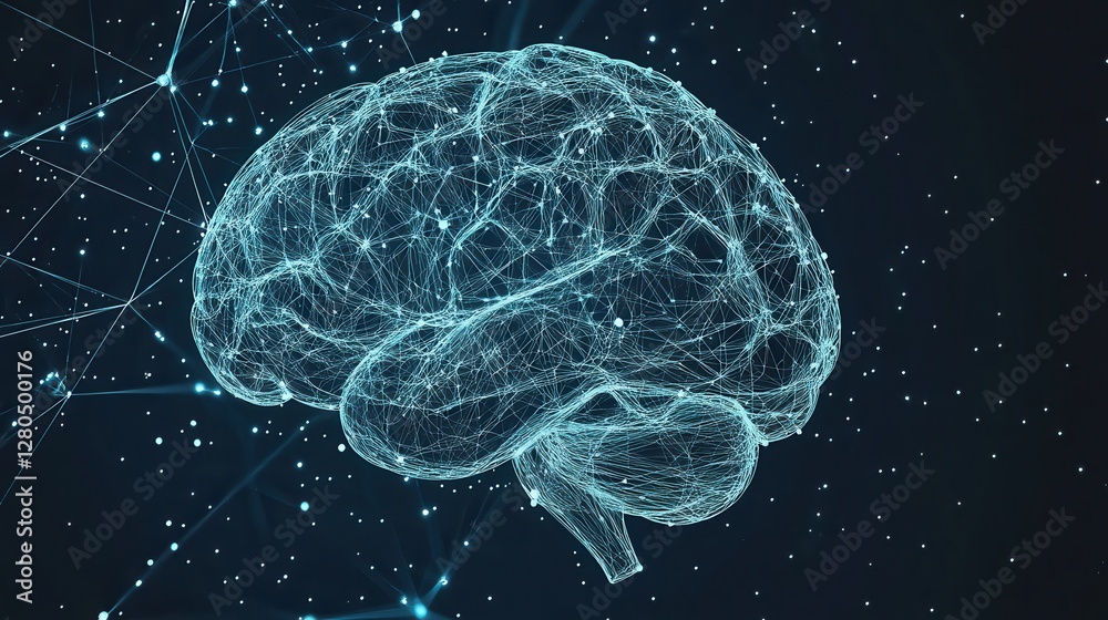 Futuristic 3D Brain Illustration with Neural Connections and Glow Futuristic 3D Brain Illustration with Neural Connections and Glow