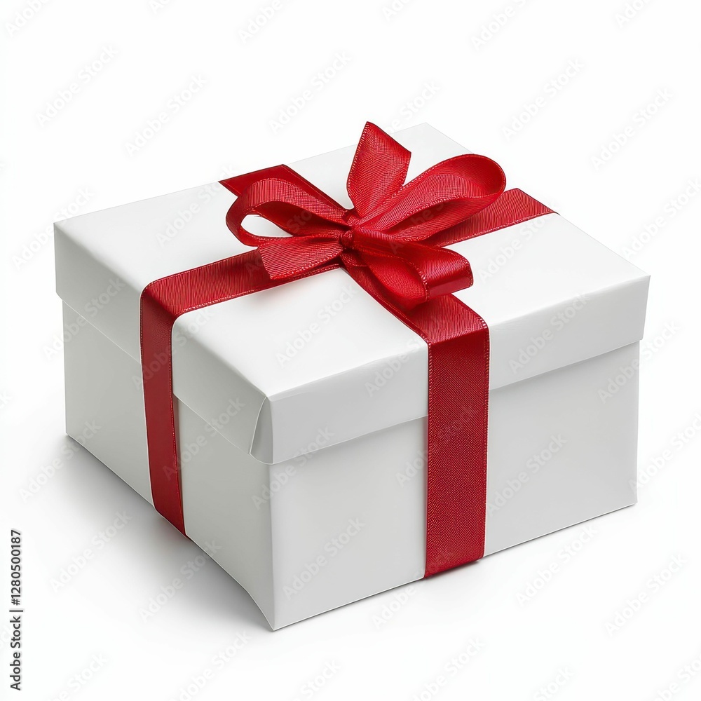 Fototapeta premium Elegantly Wrapped Gift Box with a Classic Red Ribbon and Bow for Celebrations and Special Occasions