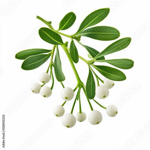 Elegant Mistletoe Sprig with Round White Berries and Green Leaves Delicate Christmas Decoration photo