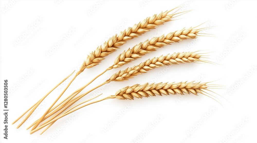 Wheat ears or heads set isolated on white background. Wheat ears or heads set isolated on white background.