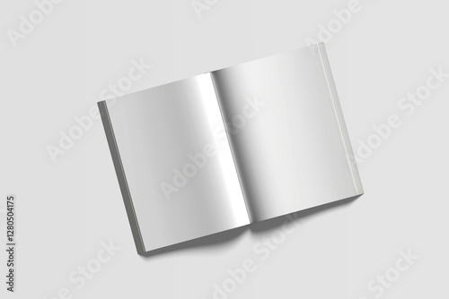 Blank brochure open magazine isolated on grey background