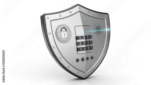 Metal Shield with Keypad Protection Symbolizing Cybersecurity and Data Privacy Safeguarding photo