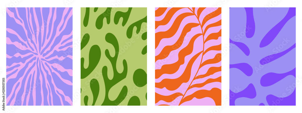 Obraz premium Vector illustration in simple linocut or cut our hand draw naive wavy groovy style, flowers and plants, floral botanic design templates, modern art prints, posters and placards