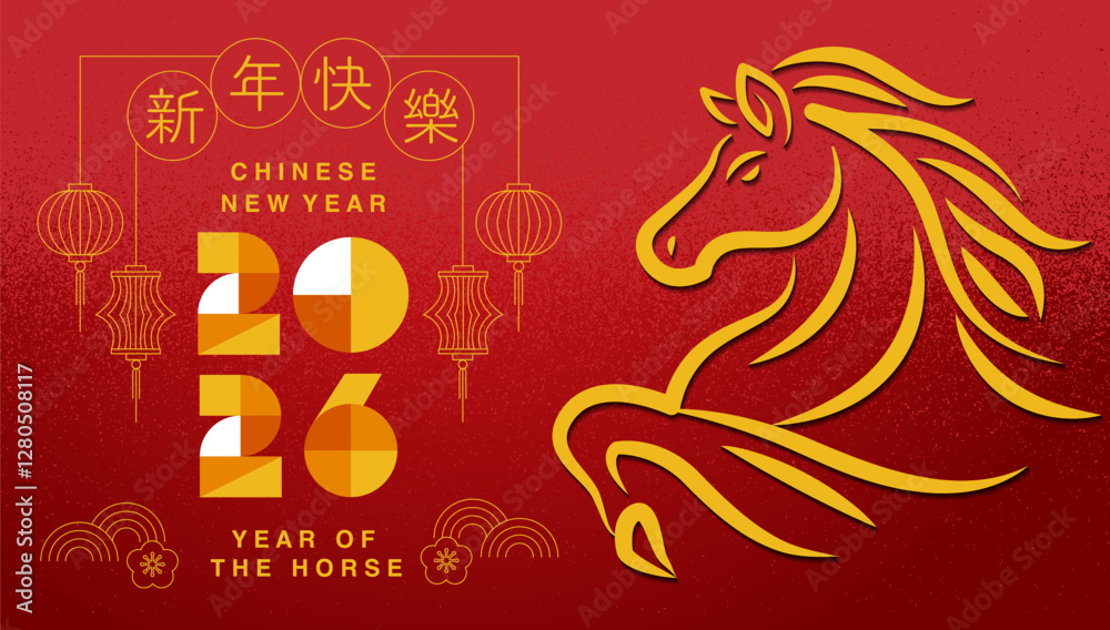 Fototapeta premium Lunar new year, Chinese New Year 2026 ,Year of the Horse ,line art , outline