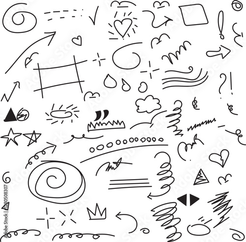 a set of doodles on a white background