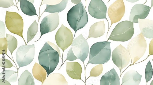 Elegant Greenery Pattern with Soft Watercolor Leaves Background