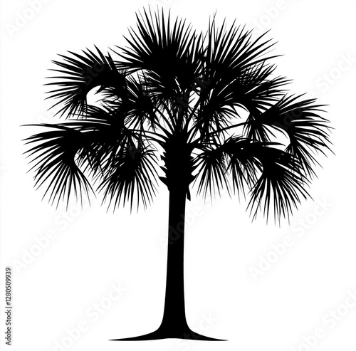 Vector art, vector illustration of a silhouette of a palmetto tree on a white background