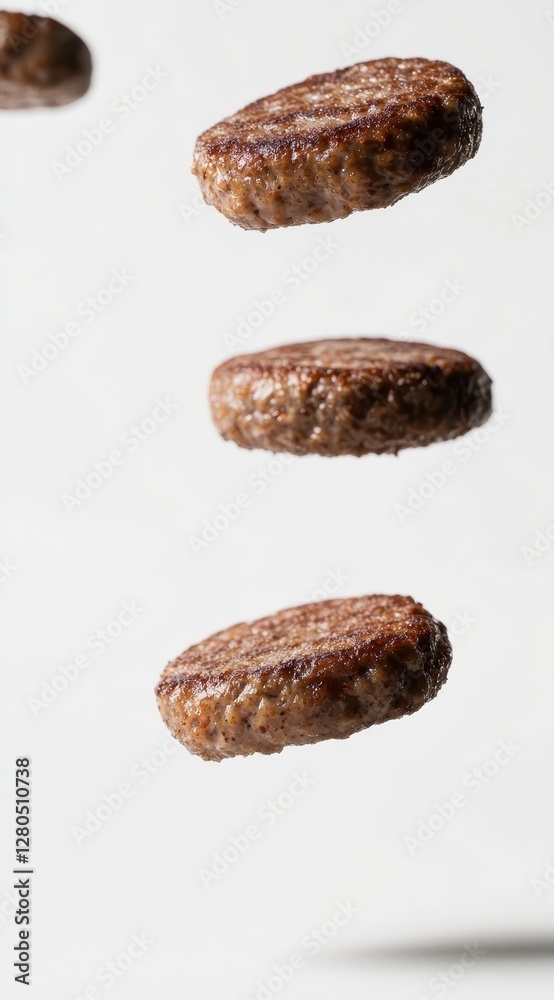 Obraz premium Floating Cooked Meat Patties