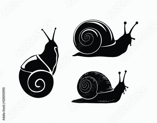 Elegant Snails Silhouette Vector Template for Design