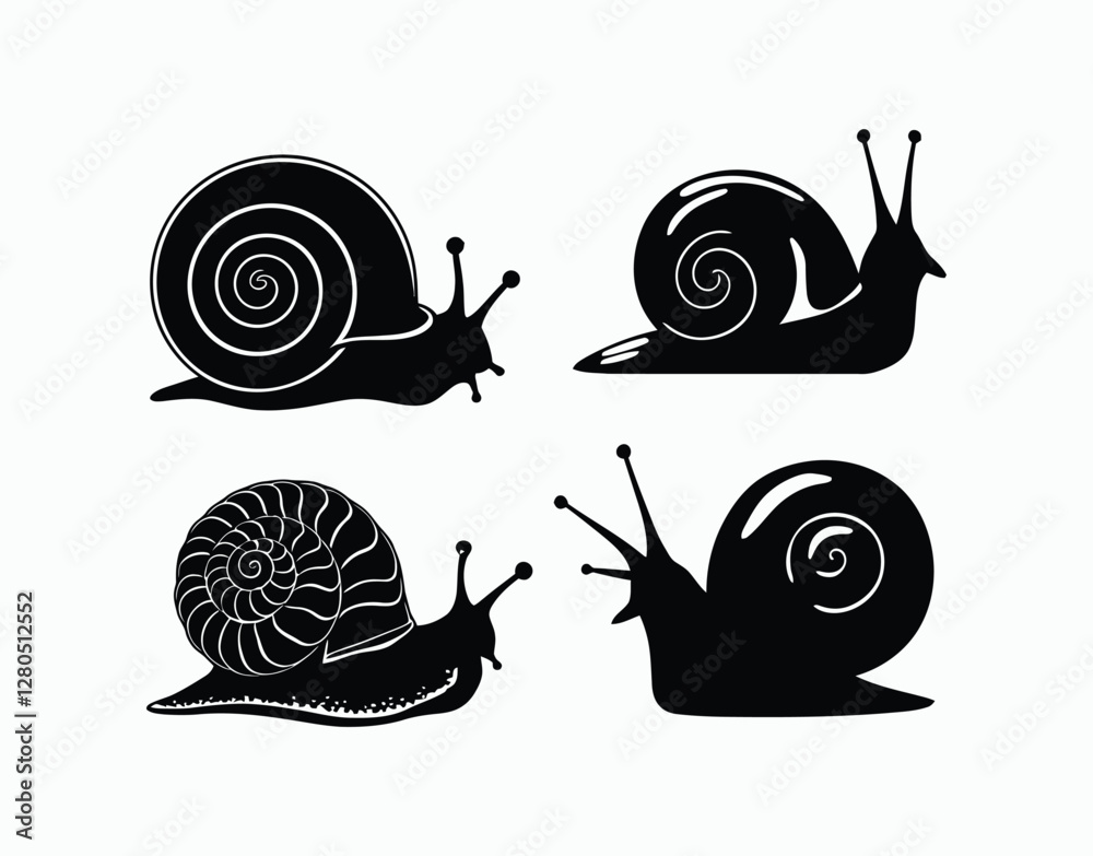 Snails Silhouette Collection Vector Graphics Template