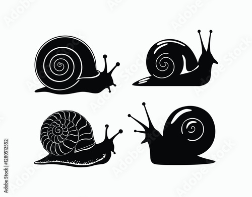 Snails Silhouette Collection Vector Graphics Template