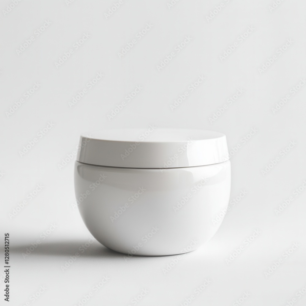 White Cosmetic Jar with Smooth Surface on Light Background White Cosmetic Jar with Smooth Surface on Light Background