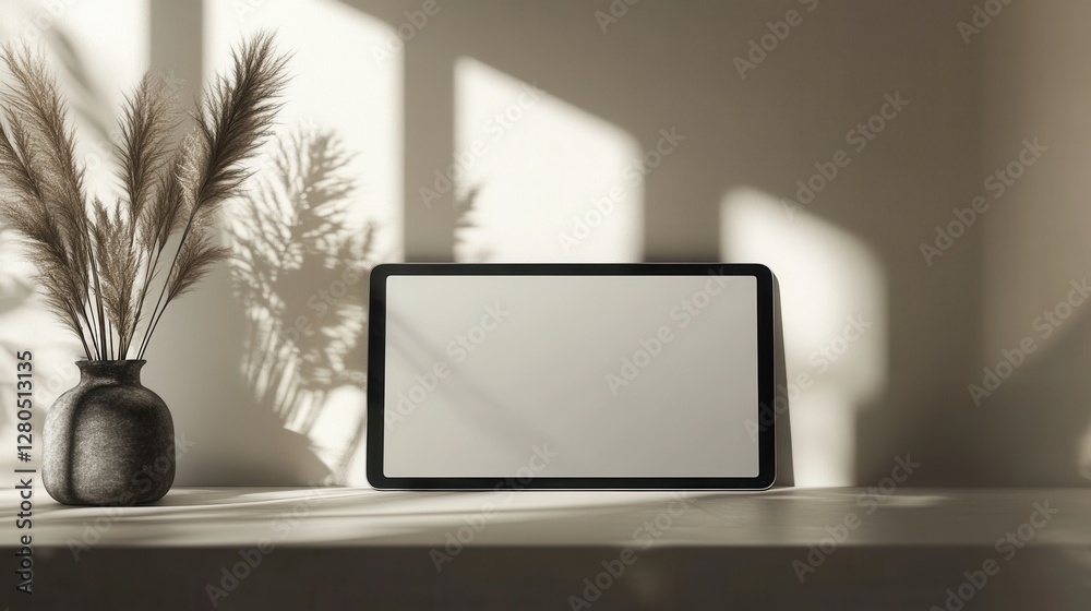 Fototapeta premium Modern Minimalist Setting with Tablet and Decorative Vase