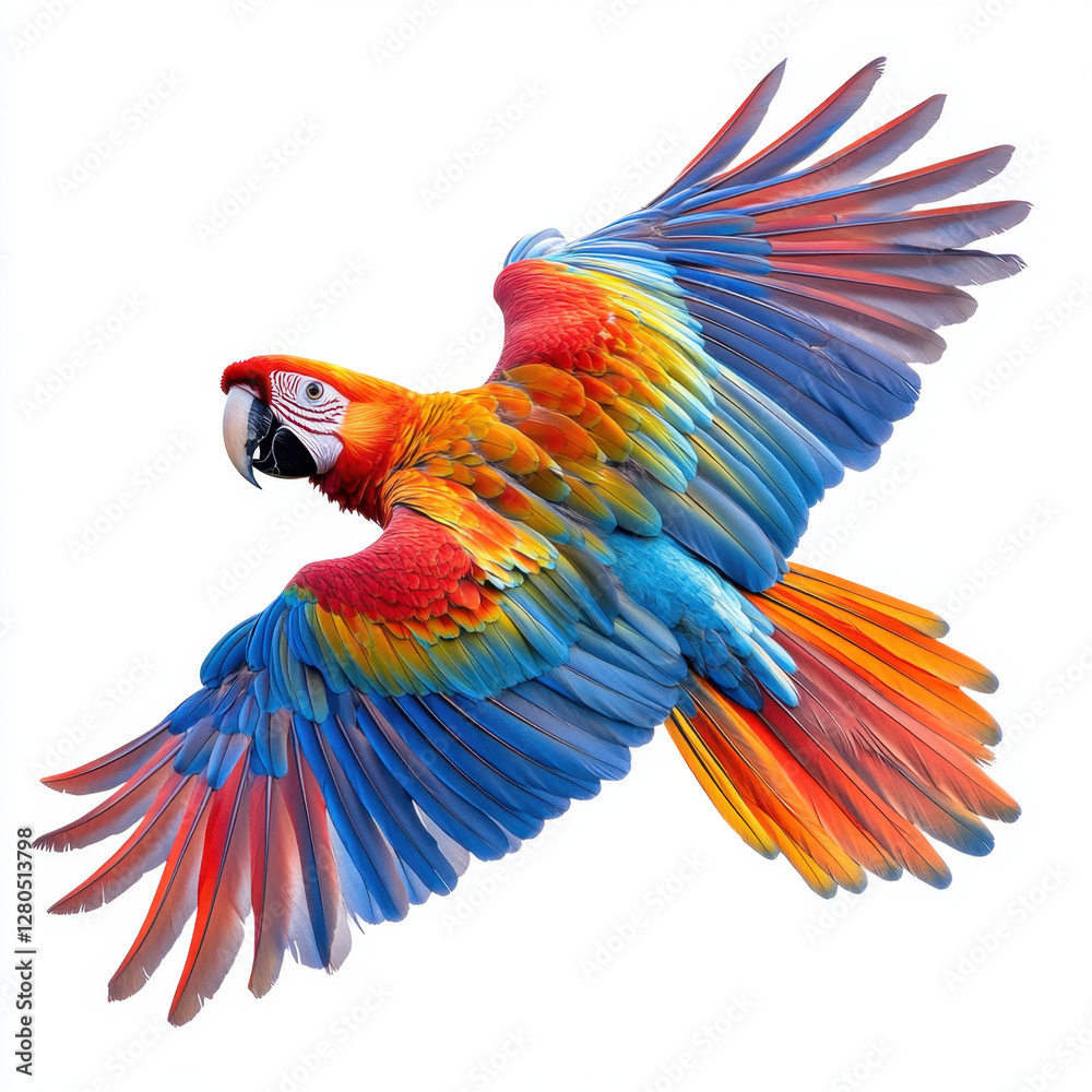 Fototapeta premium Colorful macaw in flight, isolated