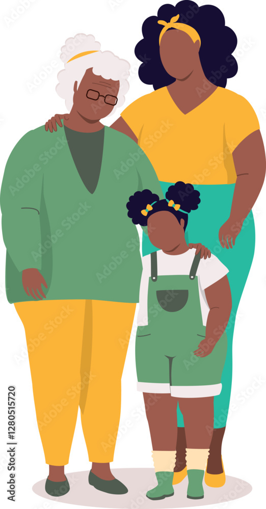 Plus Size Elderly Mother, Adult Daughter And Little Girl Standing Together With Arms Around. Plus Size Elderly Mother, Adult Daughter And Little Girl Standing Together With Arms Around.