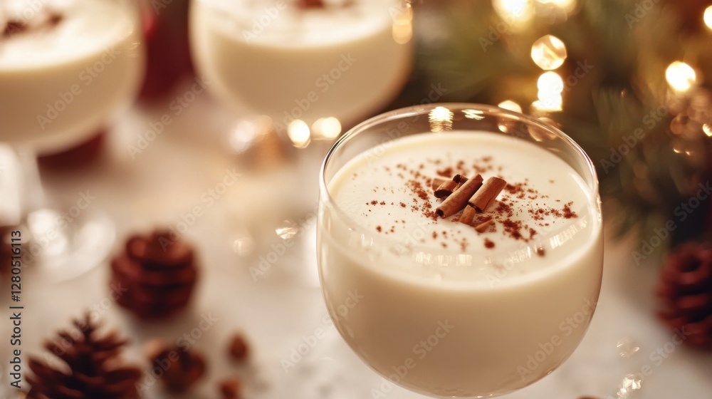 Alcohol consumption at a festive holiday party with eggnog and decorated tables. Featuring warmth and cheer Alcohol consumption at a festive holiday party with eggnog and decorated tables. Featuring warmth and cheer