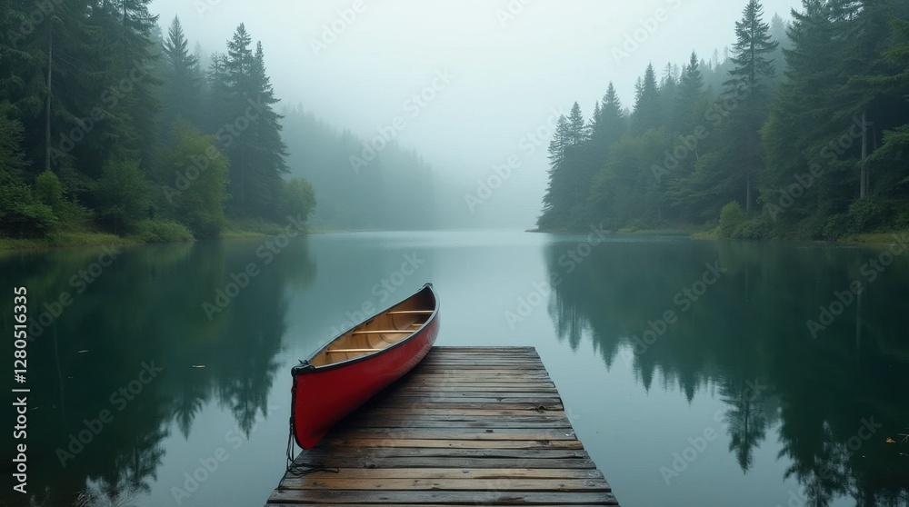 Tranquil Lake Scene with Wooden Pier Tranquil Lake Scene with Wooden Pier