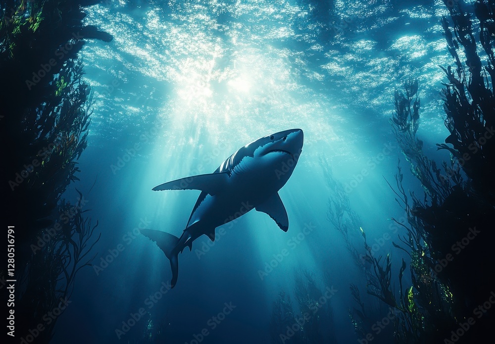 Fototapeta premium Majestic Shark Swimming Deep