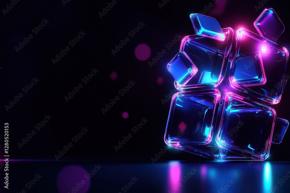 A vibrant arrangement of illuminated ice cubes against a dark background, showcasing colorful reflections and a modern aesthetic. A vibrant arrangement of illuminated ice cubes against a dark background, showcasing colorful reflections and a modern aesthetic.