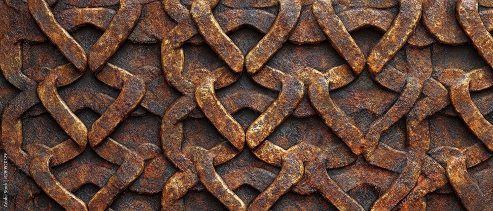 Ornate Rusty Metal Background with Intertwined Patterns and Textures Ornate Rusty Metal Background with Intertwined Patterns and Textures