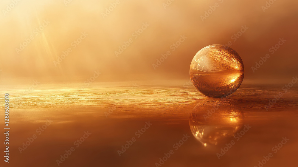 A surrealist digital painting of a translucent glass sphere gently hovering above a smooth, reflective surface A surrealist digital painting of a translucent glass sphere gently hovering above a smooth, reflective surface