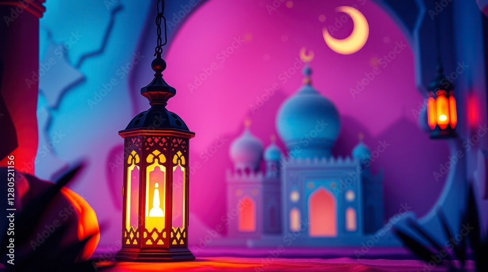 3d illustration of Islamic lantern in mosque
