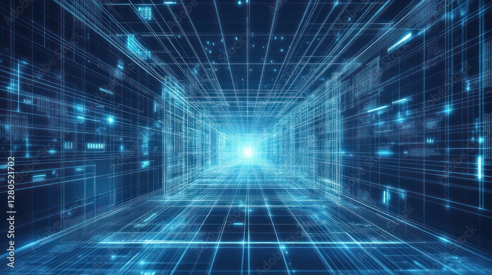 Abstract digital tunnel of glowing lines and data. Abstract digital tunnel of glowing lines and data.