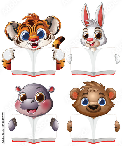 Cute Animals Reading Together