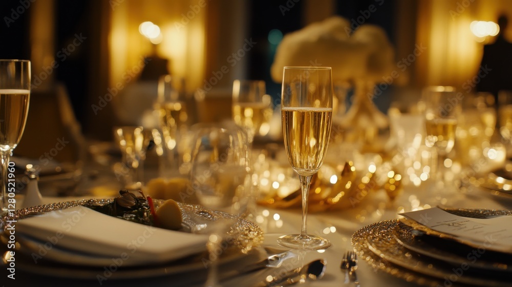 Alcohol consumption at a formal dinner party with champagne and elegant table settings. Featuring luxury and sophistication Alcohol consumption at a formal dinner party with champagne and elegant table settings. Featuring luxury and sophistication