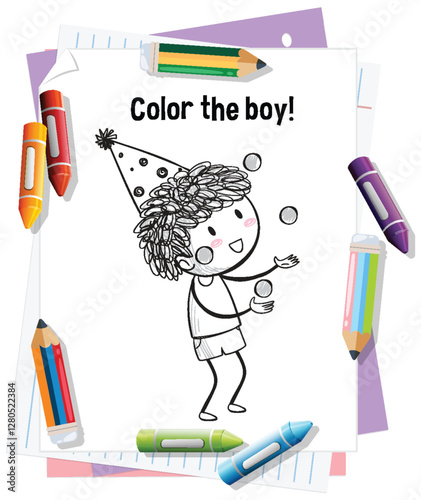 Coloring Page with Juggling Boy