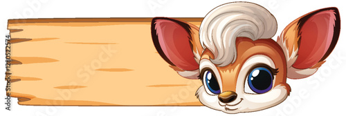 Cute Cartoon Deer with Wooden Sign