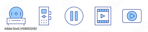 cd player, tape recorder, movie, pause, player. Multimedia Icon vector illustration. Line Duotone style. Editable stroke