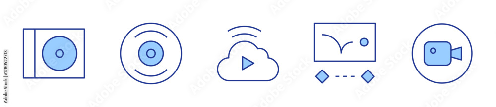 disk, streaming, animation, cd, video editing app. Multimedia Icon vector illustration. Line Duotone style. Editable stroke disk, streaming, animation, cd, video editing app. Multimedia Icon vector illustration. Line Duotone style. Editable stroke