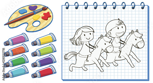 Creative Kids Riding Horses Illustration