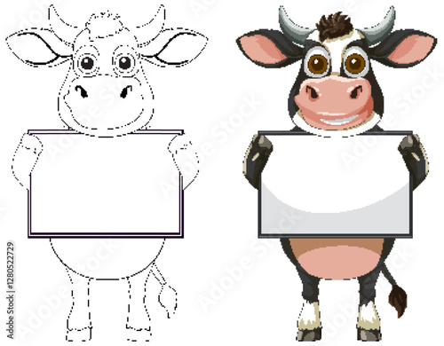 Cartoon Cows Holding Blank Signs