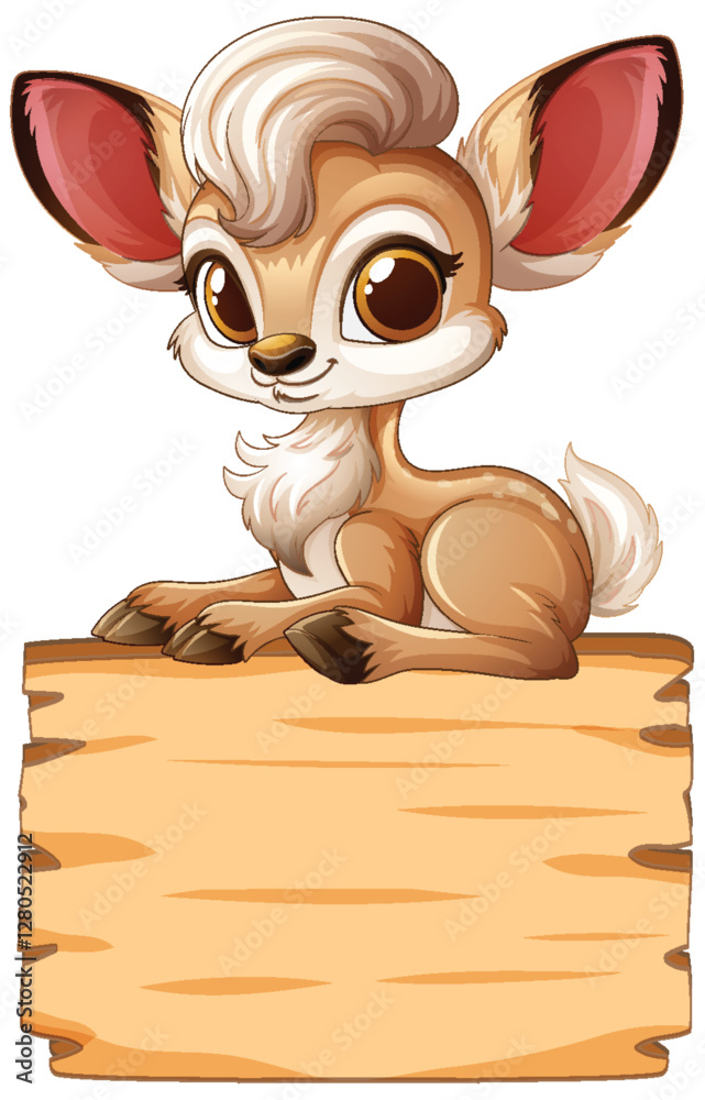 Cute Cartoon Deer on Wooden Sign