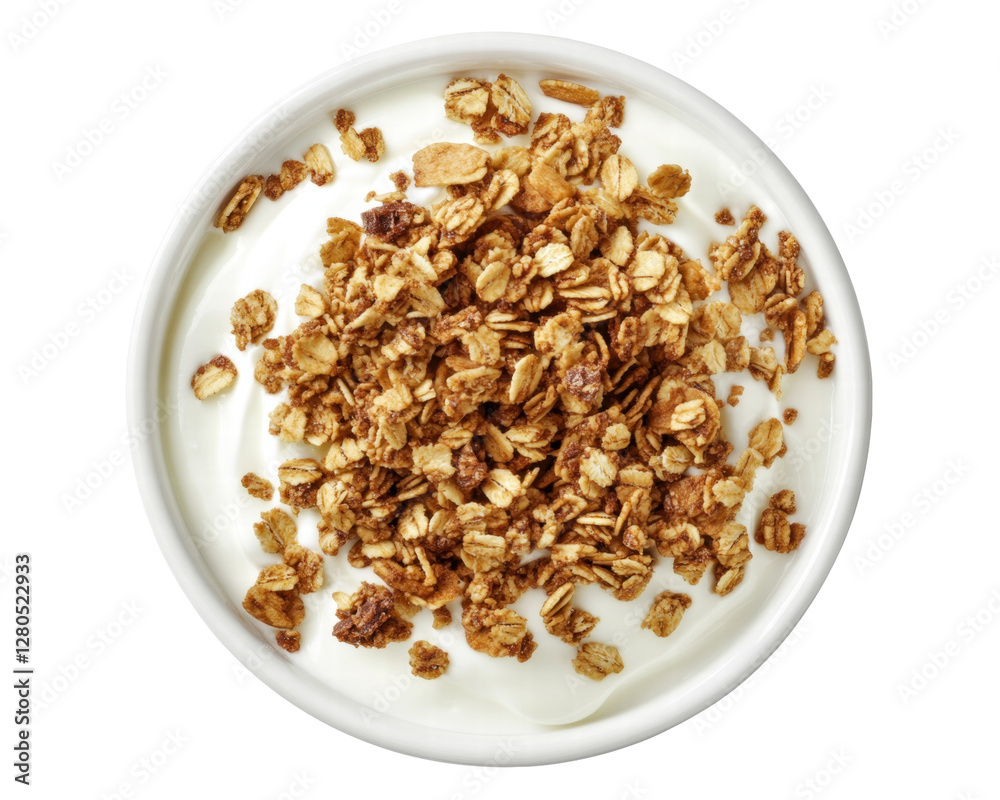 Bowl of Creamy Yogurt Topped with Crunchy Granola on Transparent Background Bowl of Creamy Yogurt Topped with Crunchy Granola on Transparent Background