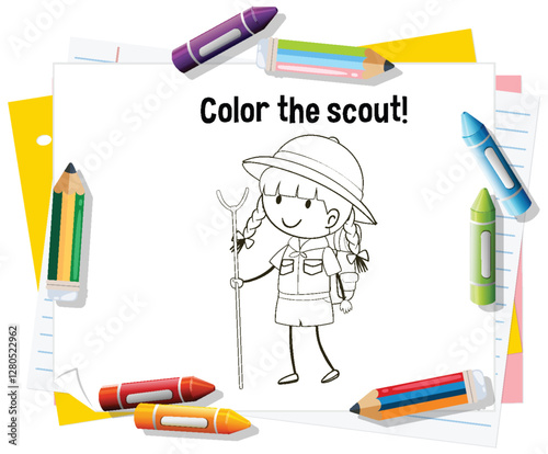Scout Coloring Page with Crayons