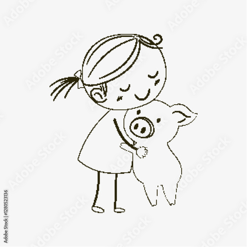 Girl Hugging a Cute Piglet