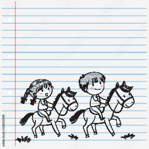 Children Riding Horses on Notebook Paper