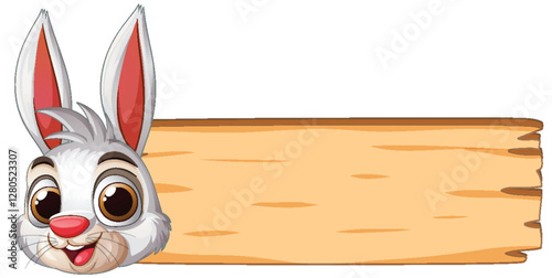 Cheerful Rabbit with Wooden Sign