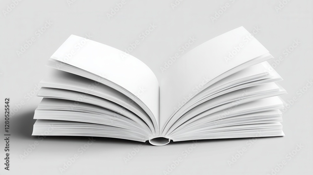 Blank Open Book with Pages Spread on Minimalist Background Blank Open Book with Pages Spread on Minimalist Background