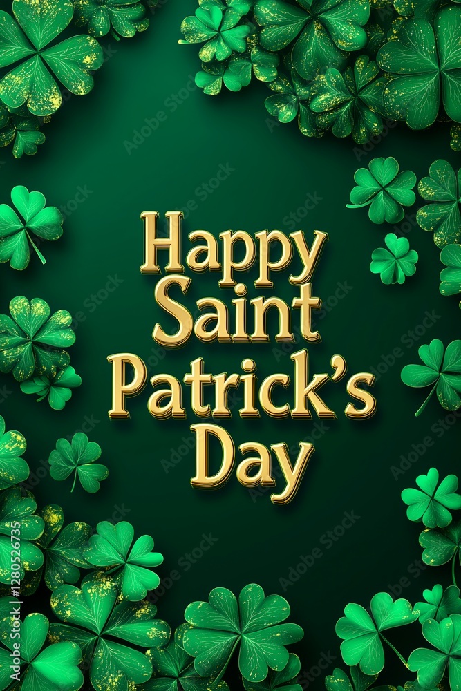 Fototapeta premium St Patrick's Day message with bright shamrocks and greenery for a festive backdrop, Ireland Saint Patrick's festivity, St Patrick advertising banner