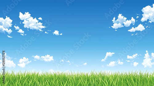 Bright Blue Sky Over Lush Green Grass Field