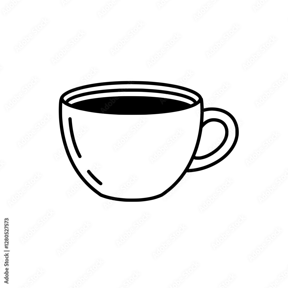 Coffee Cup Illustration: A simple yet elegant line drawing of a coffee cup, brimming with dark liquid. A minimalist representation of a daily essential. Coffee Cup Illustration: A simple yet elegant line drawing of a coffee cup, brimming with dark liquid. A minimalist representation of a daily essential.